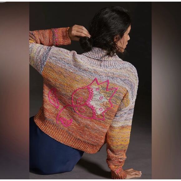 Anthropologie Pilcro Ombré Flower Sunset Cardigan Sweater Size Medium - Picture 3 of 13